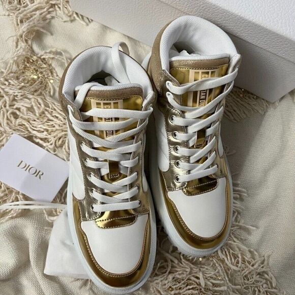 CHRISTIAN DIOR D-Player High Top Sneakers White & Gold - Picture 4 of 10